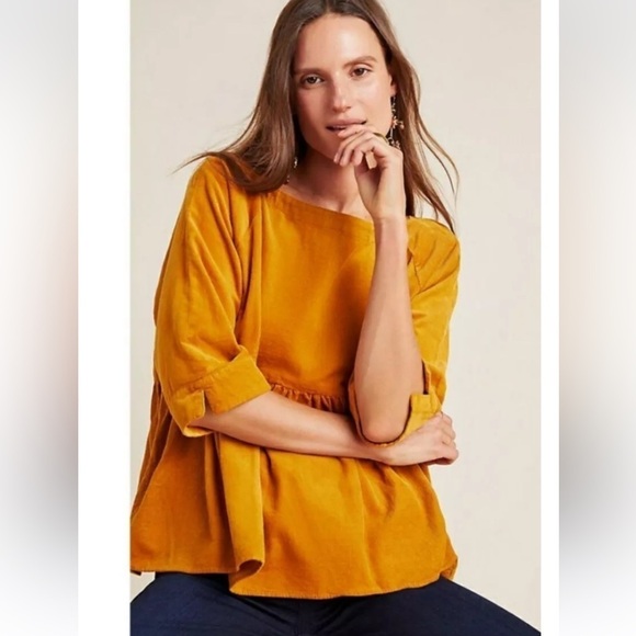 Anthropologie Maeve Maria Babydoll Corduroy Top mustard size S - Picture 10 of 13